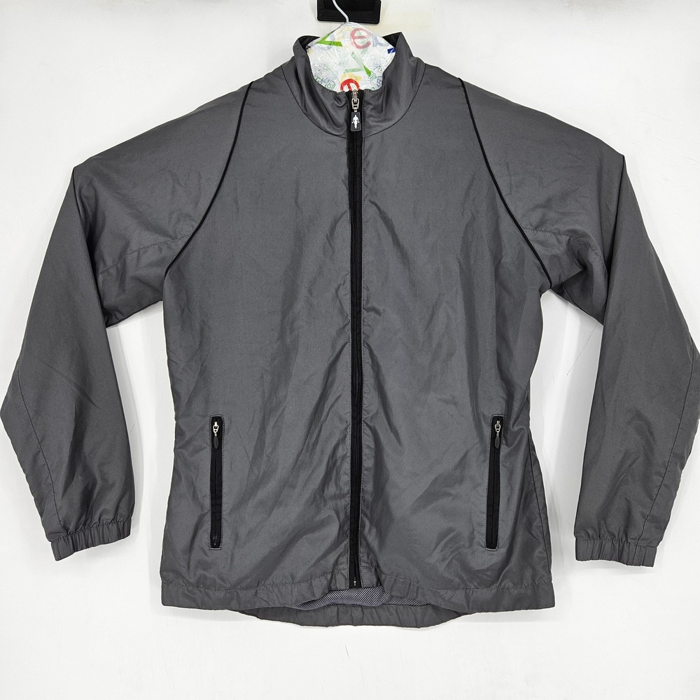 Golds‎ Gym Jacket Womens Medium Gray Microfiber Embroidered Logo Muscle Training
